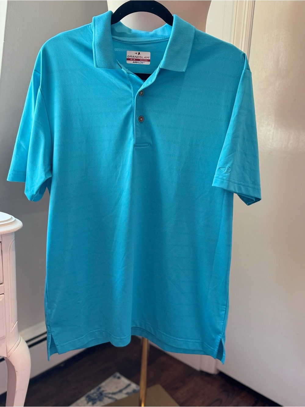 Grand Slam Airflow Blue Performance Golf Polo Textured Stripe | Size Medium